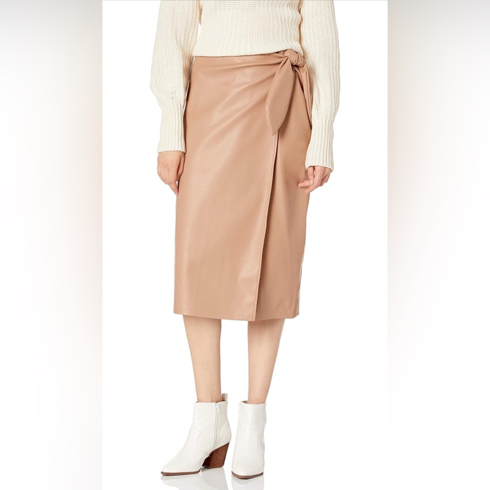 NWT The Drop Women's Manon Vegan Leather Wrap-Front Midi Skirt size L